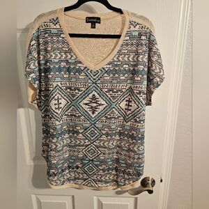 Signature Studio Geometric Top - Blue and Cream